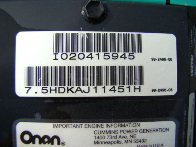 Used Onan RV Generator 7.5 Quite Diesel For Sale  Salvage RV Parts 