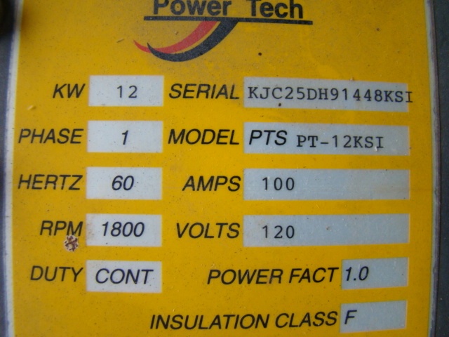 USED 12KW DIESEL GENERATOR POWER TECH FOR SALE .BUS / RV / MOTORHOME   Used RV Parts 