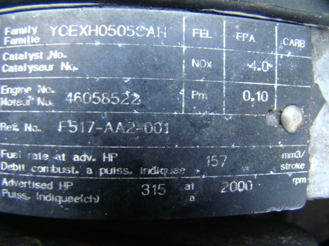 CUMMINS ISC 315 HP DIESEL ENGINE SALVAGE AUTO PARTS FOR SALE Used RV Parts 