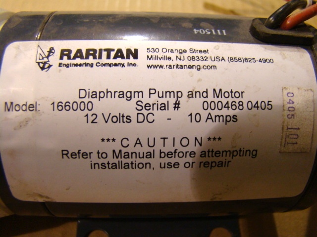 Salvage RV Parts RARITAN DIAPHRAGM PUMP AND MOTOR 166000 Used RV Parts ...