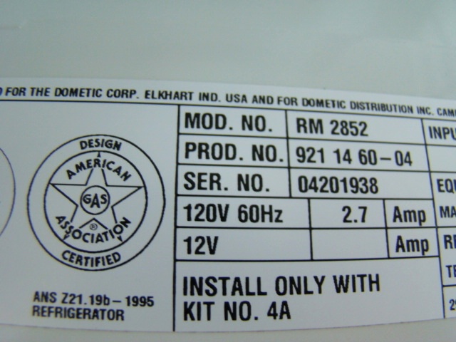Used Dometic RM2852 2-Way RV Refrigerator  Salvage RV Parts 