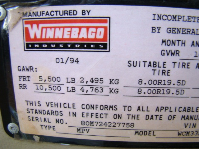 WINNEBAGO VECTRA RV PARTS FOR SALE 1994  Salvage RV Parts 